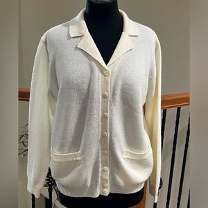 VINTAGE, PREPPY, Allison Daley PETITE Ivory Knit CARDIGAN, WOMEN SIZE PM